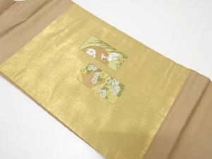 短冊に万寿菊・白鷺模様刺繍名古屋帯
